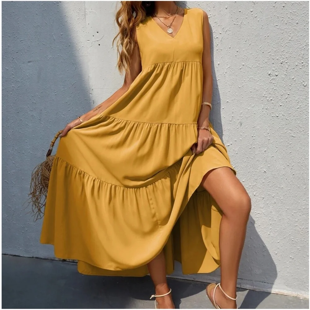 Boho Royal Blue Sleeveless Ruffle maxi Dress - Picture 13 of 14